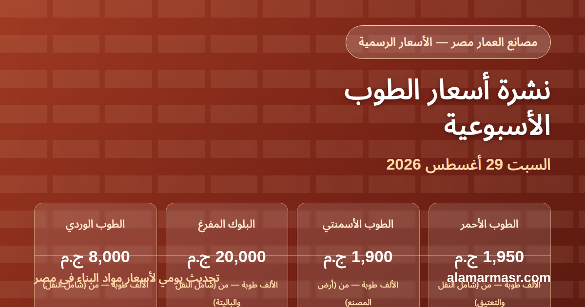 نشرة أسعار الطوب الأسبوعية — السبت 5 سبتمبر 2026